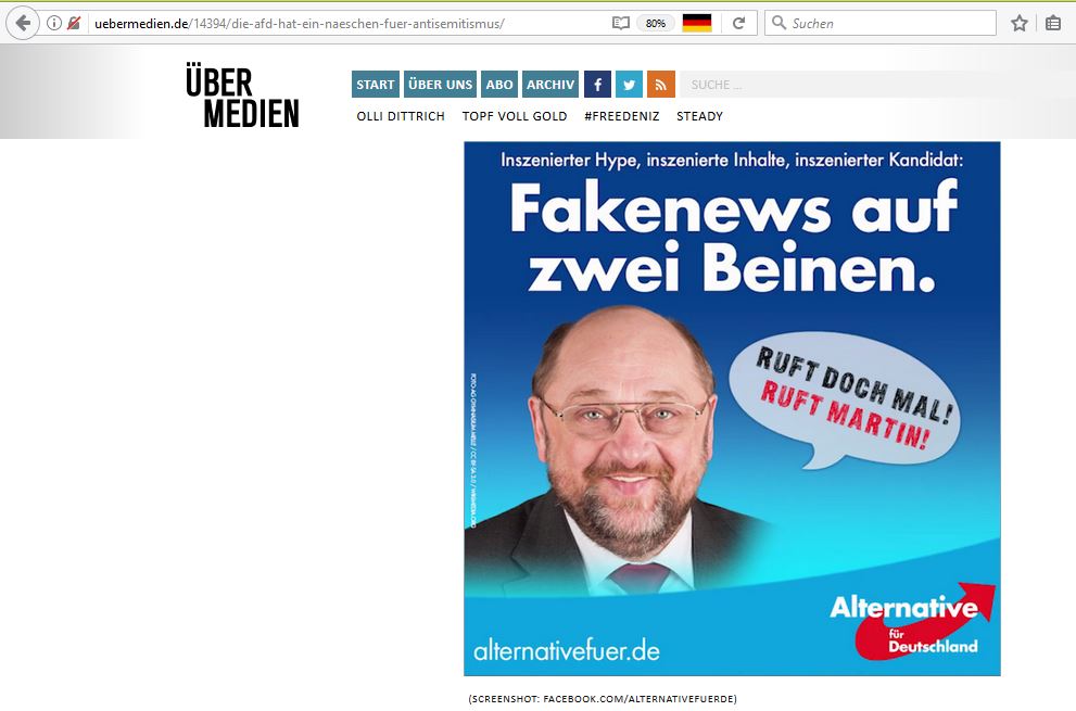 Übermedien kritisiert die Botschaft der AfD, die durch die Bildbearbeitung entsteht ein Screenshot von Übermedien zur Bildbearbeitung der AfD
