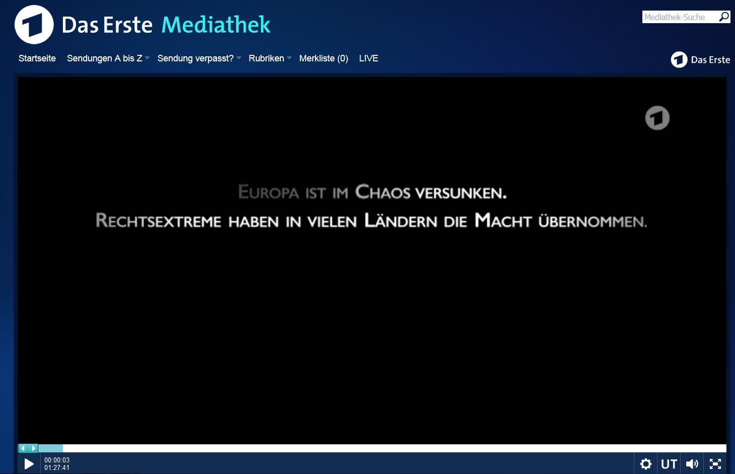 Screenshot aus der Mediathek des Senders Das Erste Screenshot aus der Mediathek des Senders Das Erste