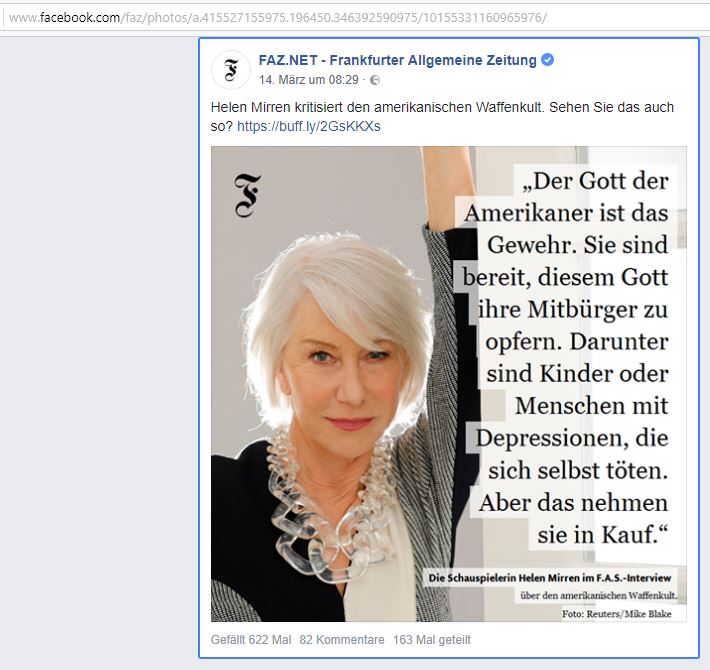Screenshot FAZ @ Facebook vom 14. März 2018
