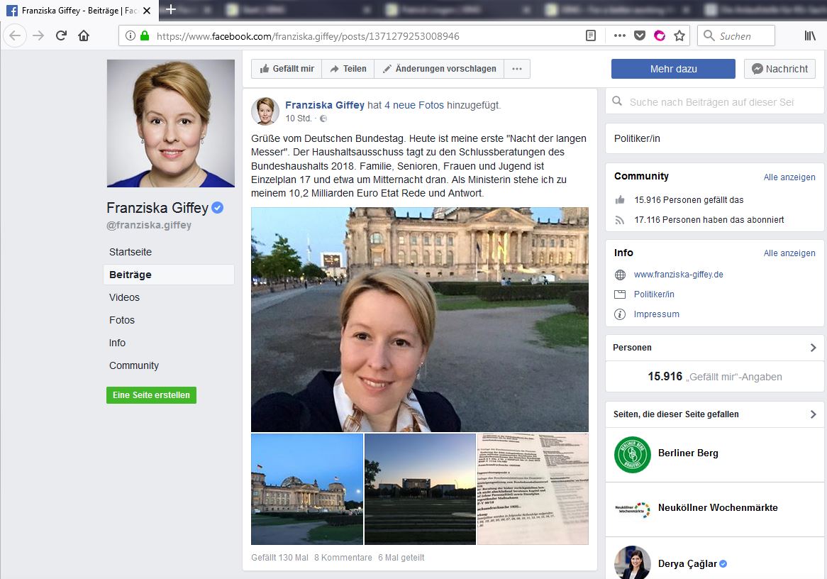 Facebook-Post von F. Giffey Facebook-Post von F. Giffey