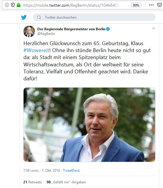 Der Regierende Bürgermeister Berlins dankte seinem Vorgänger Screenshot von Twitter